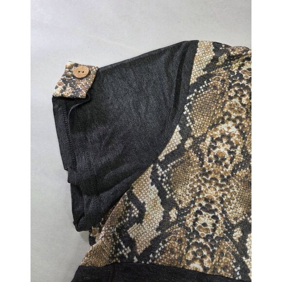 Womens Top Large Snake Skin Block Button Sleeve Detail Side Knot Hem New - Picture 4 of 9